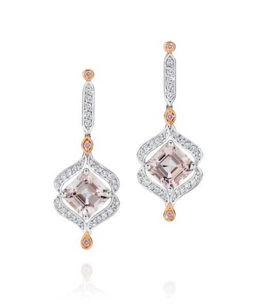 Morganite and White Diamond Drop Earrings