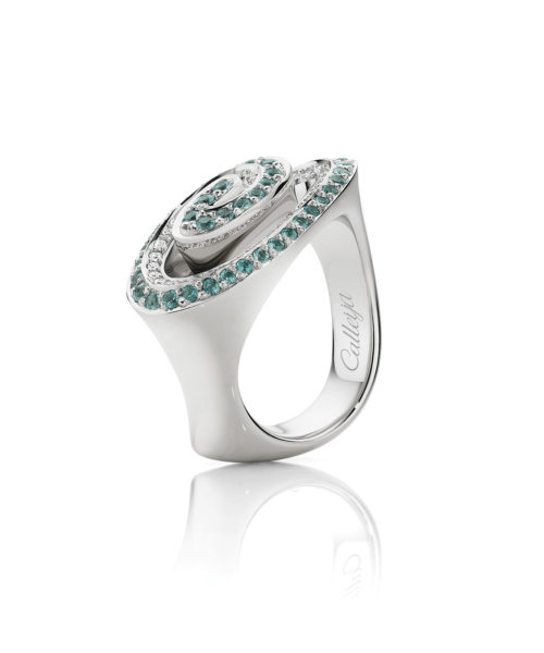 Paraiba Tourmaline and White Diamond Swirl Ring