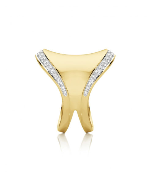 Saddle Yellow Gold and White Diamond Edge Set Saddle Ring