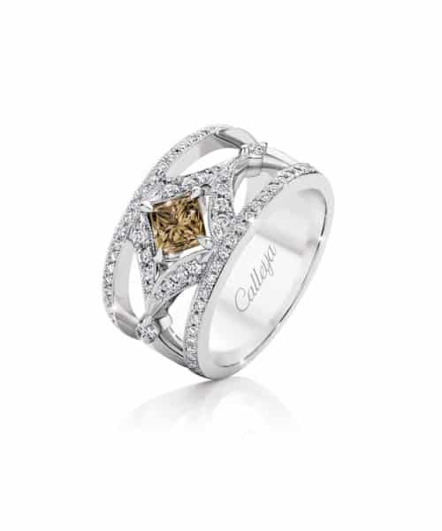 Princess Cut Champagne and White Diamond Ring