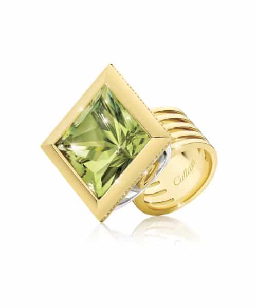 Olena Green Beryl and White Diamond Ring