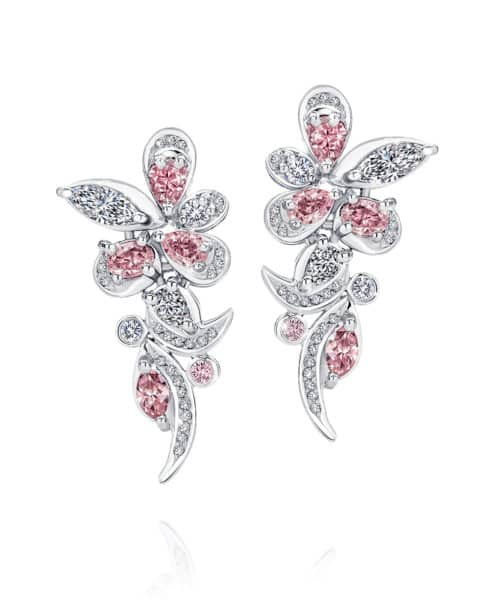 platinum argyle pink and white diamond drop earrings