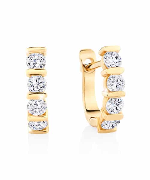 Yellow Gold and White Diamond Huggie Earrings