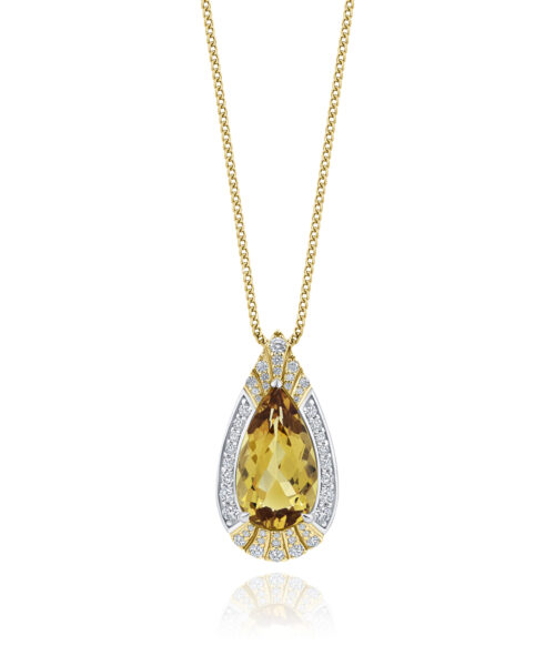 18ct White & Yellow Gold Pear-Shaped Heliodor & Diamond Pendant