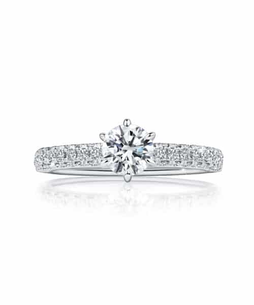 R4280 Azmin Platinum and 18ct Rose Gold Solitaire Diamond Ring with Pave Set Diamond Shoulders