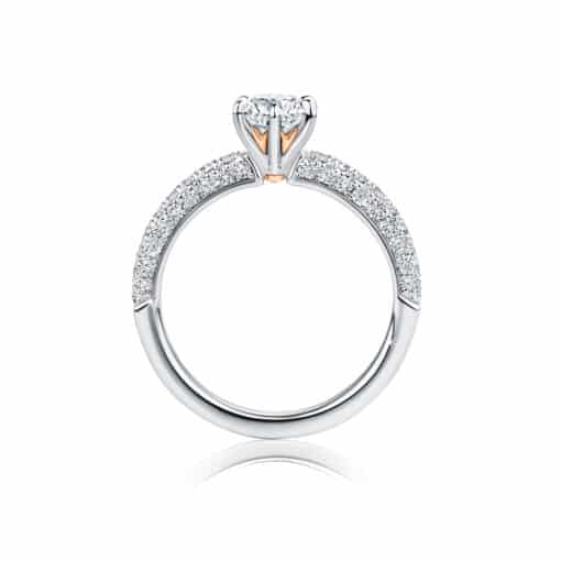 R4460 Azmin Platinum and 18ct Rose Gold Solitaire Diamond Ring with Pave Set Diamond Shoulders