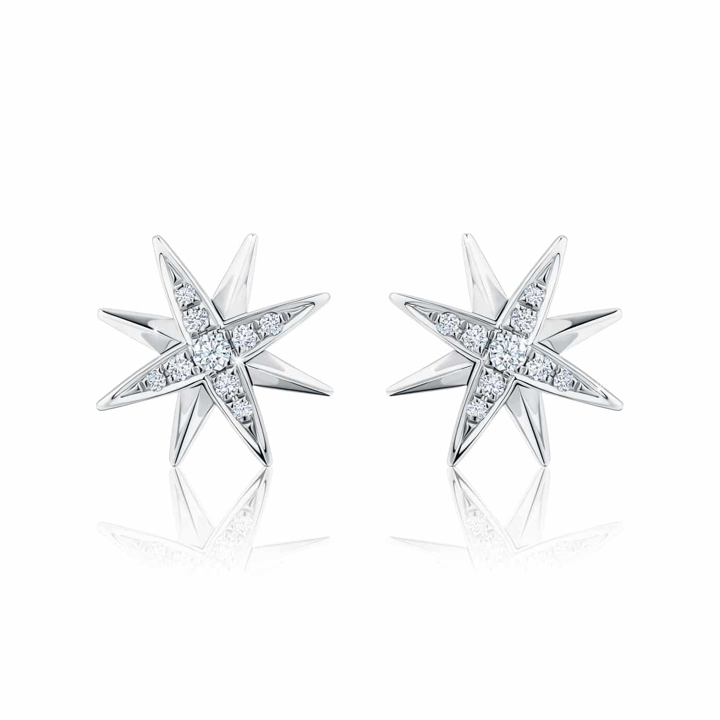 18ct White Gold Diamond Set Star Stud Earrings Fine Jewellery