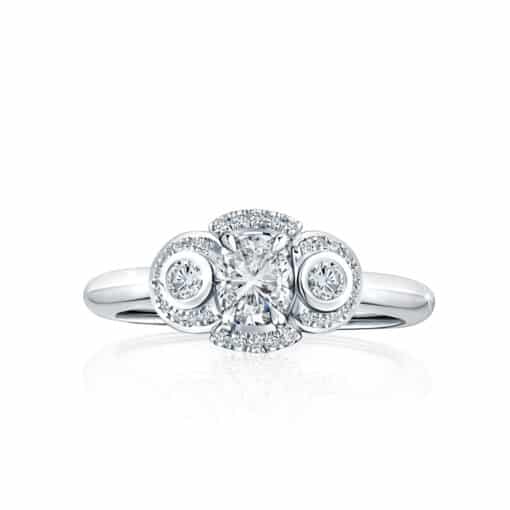 R4786 Calleija Handcrafted 0.45ct Glacier #169 Trilogy Ring With Diamond Halo