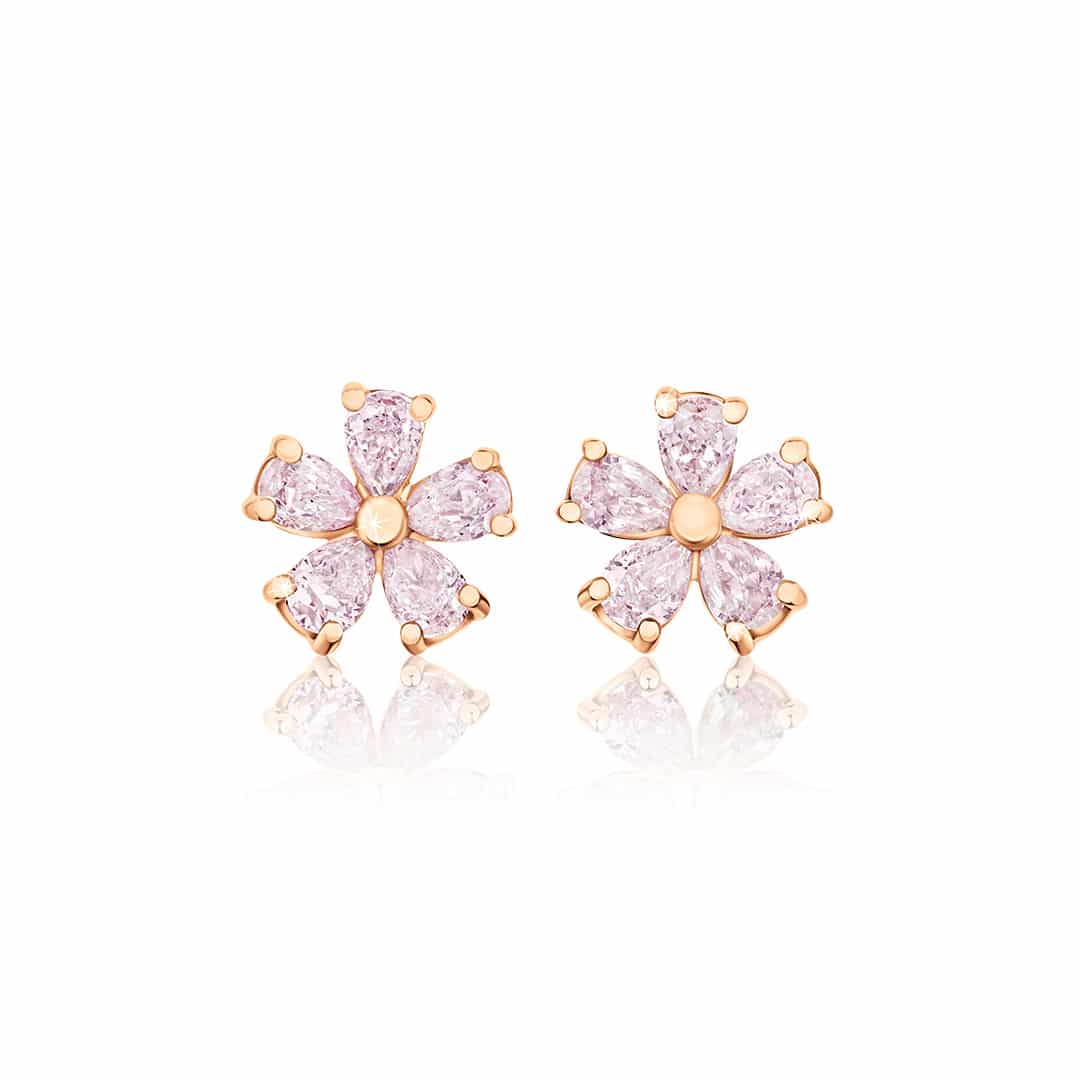 Primrose 18ct Rose Gold Pear Pink Diamond Flower Earrings Fine
