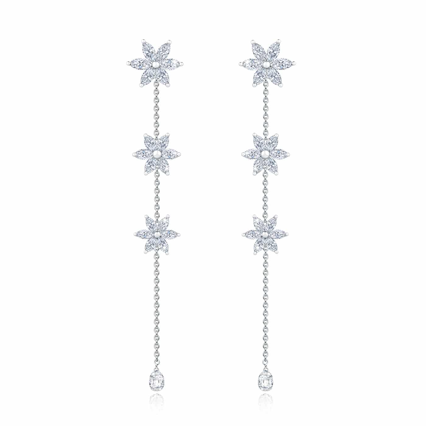 9ct White Gold 14.00ct Pear Briolette Garnet and Diamond Drop Earrings