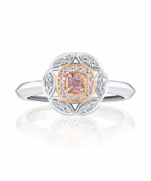 Adara Rose 18ct White & Rose Gold Argyle Pink Cushion Cut Diamond Ring R5084