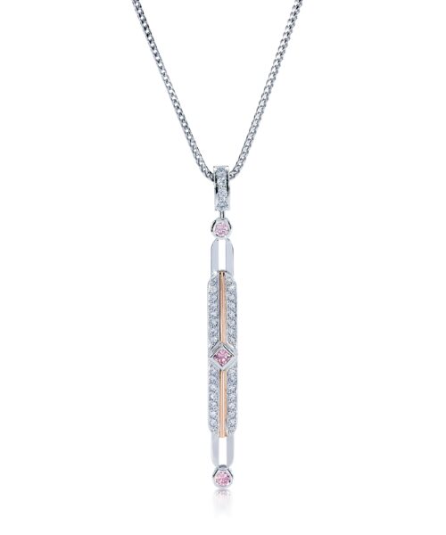 220493 18ct White Gold Australian Argyle Pink and White Diamond Art Deco Inspired Drop Pendant