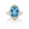 R5029 Platinum and 18ct Yellow Gold 7.21ct Cushion Cut Aquamarine, Yellow and White Diamond Ring