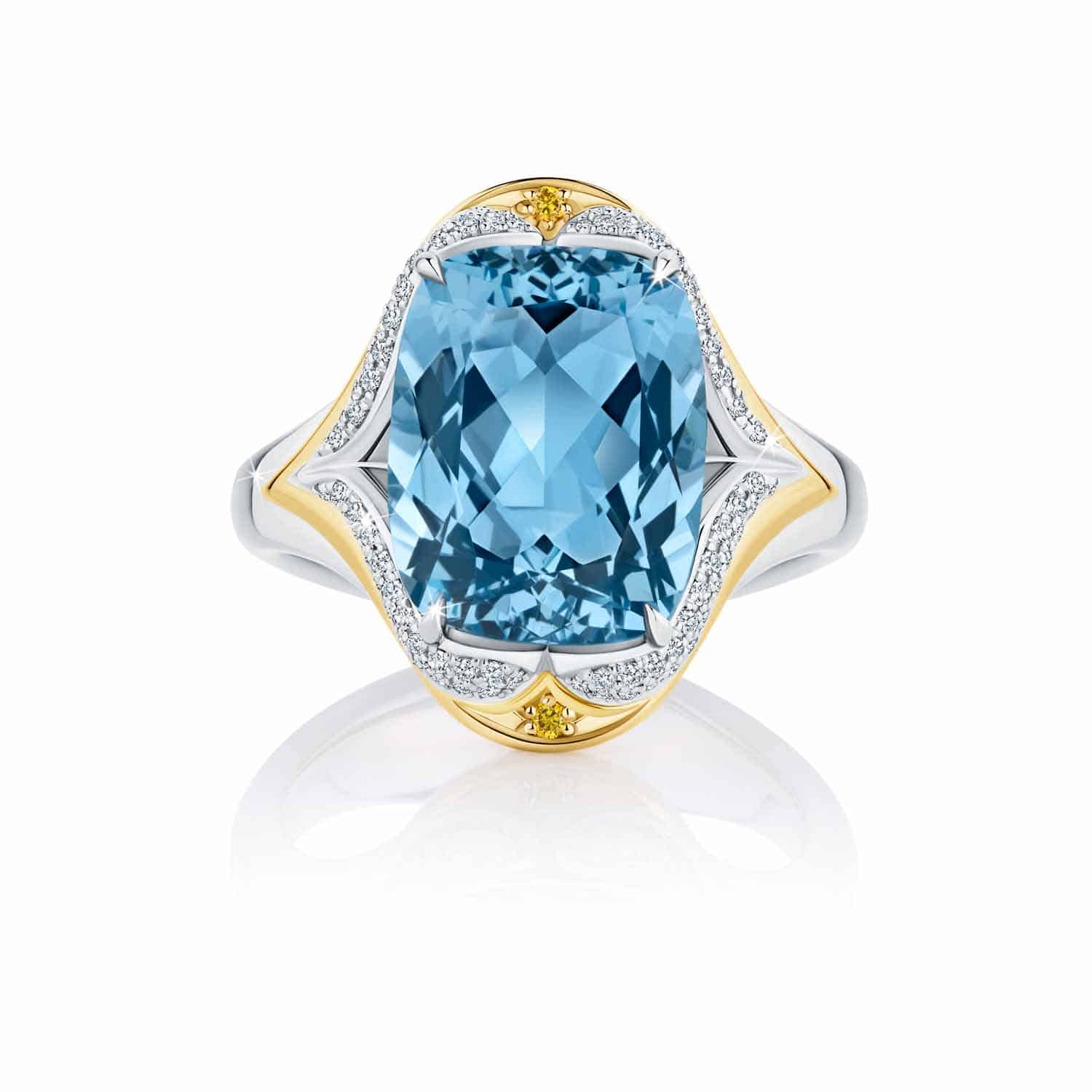 Alika Platinum and 18ct Yellow Gold Cushion Cut Aquamarine