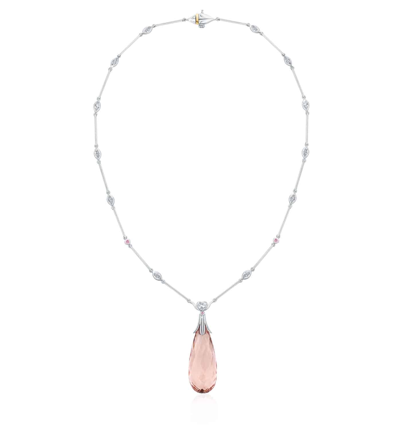 G10567 Sirvat 18ct White Gold Diamond Necklace with Argyle Pink Diamonds™ and a 44.90ct Morganite Sirvat 18ct White Gold Diamond Necklace with Argyle Pink Diamonds™ and a 44.90ct Morganite