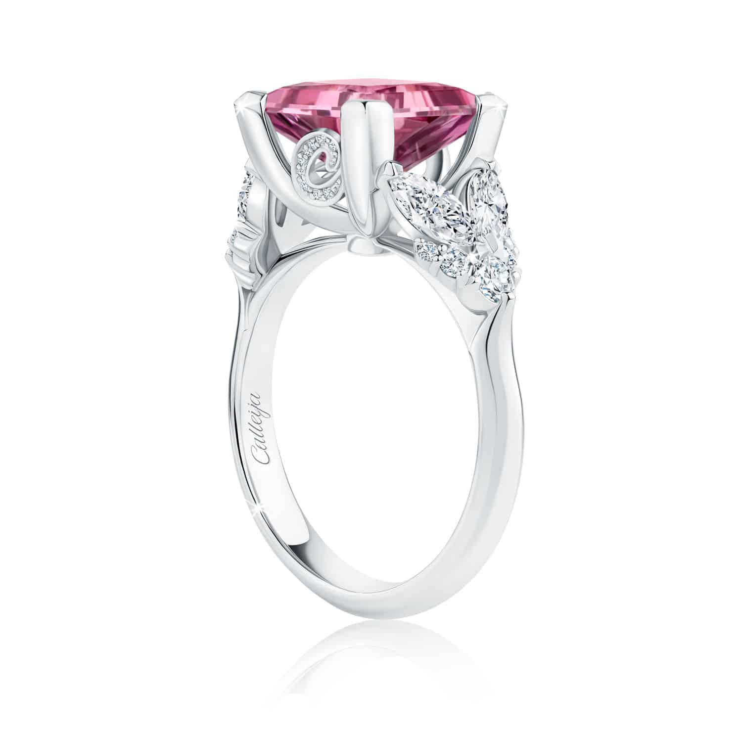 Odessa Platinum Pink Tourmaline Ring with Marquise and - Main Image