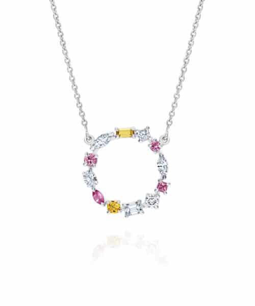 G4880 Spring Radiance Platinum Tri-Colour, White Diamond, Pink & Yellow Sapphire Circle Pendant