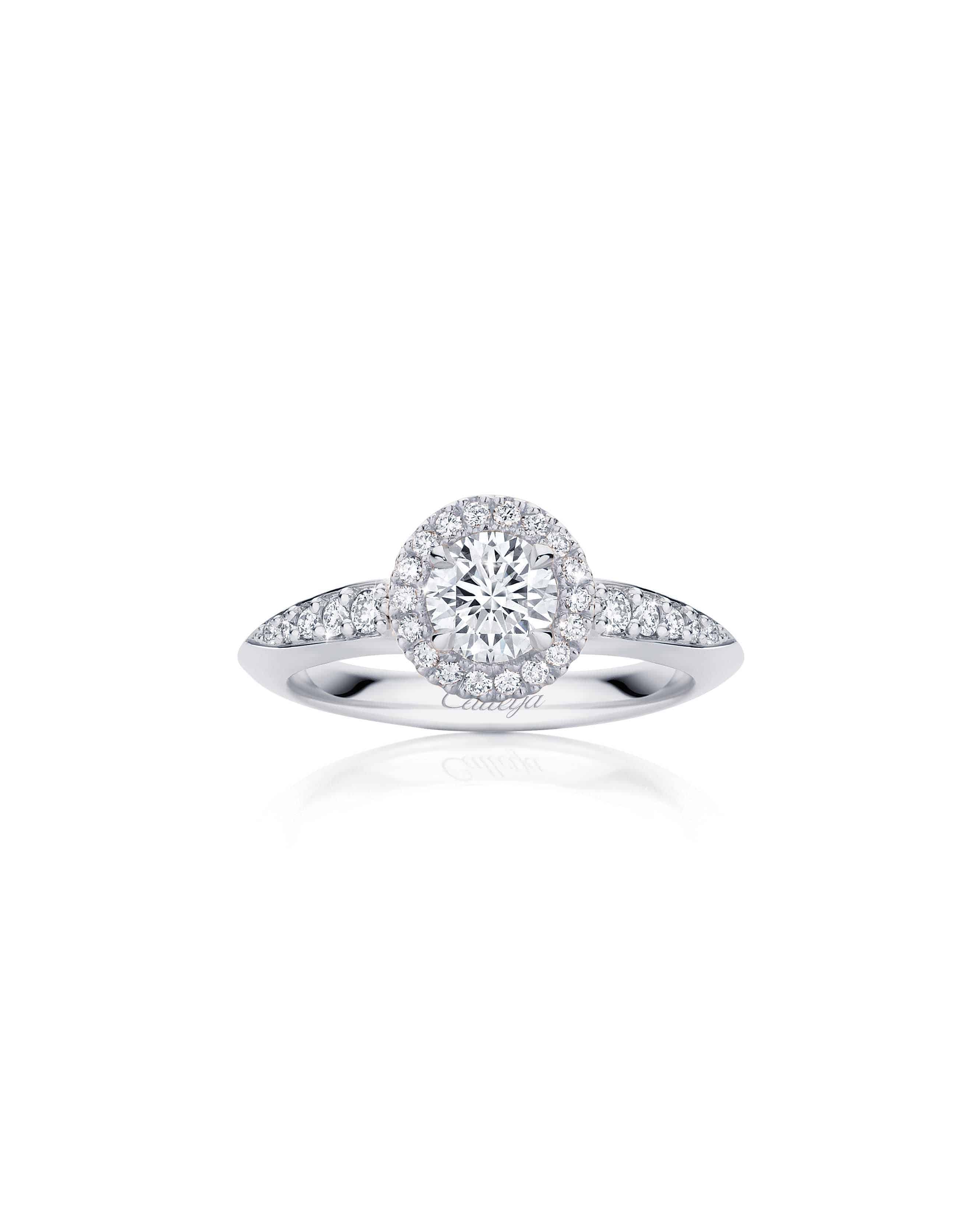 Camelia One Platinum Round Brilliant Cut Diamond Halo Ring