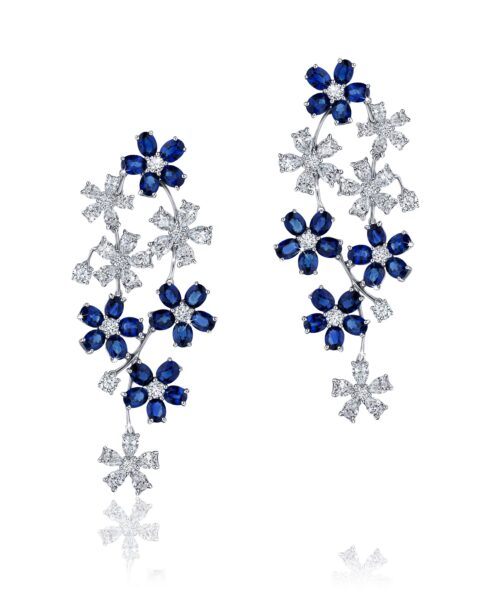 I1818 Fleur de Saphir 18ct White Gold Blue Sapphire & Diamond Drop Earrings