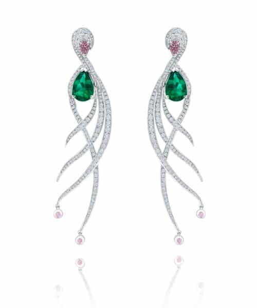 G10291 Charelle Platinum Emerald & Australian Argyle Pink Diamond™ Earrings