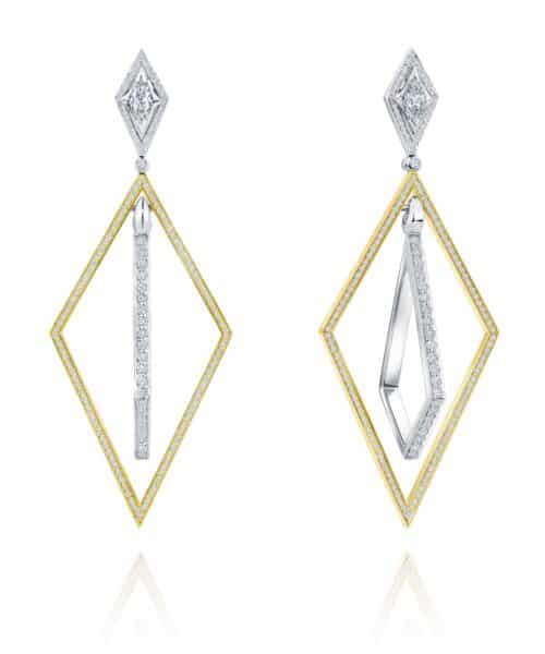 G10803 Vespera 18ct White & Yellow Gold Diamond Set Triangular Drop Earring