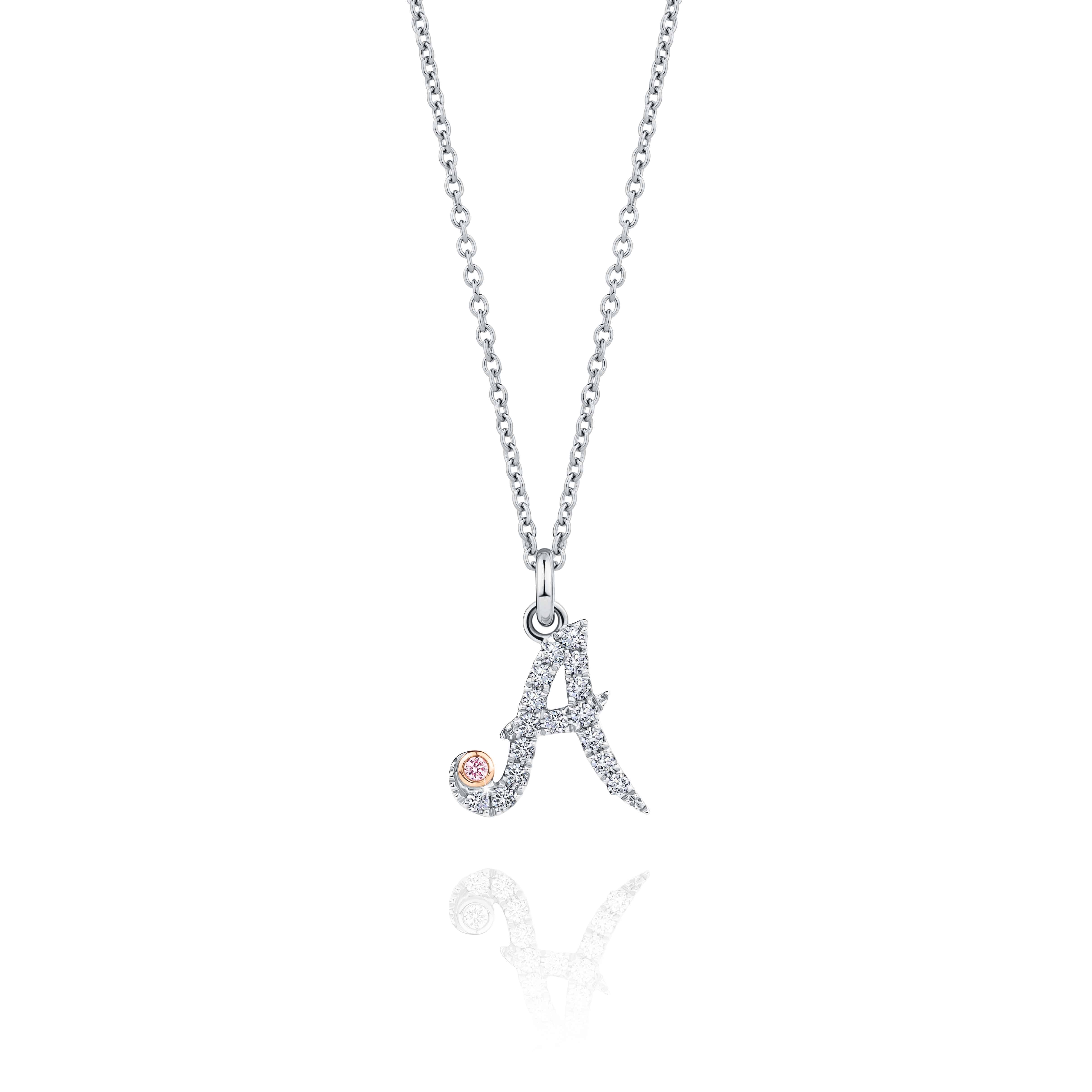 18ct White Rose Gold 'A' Mini Love Letter Chain) Fine