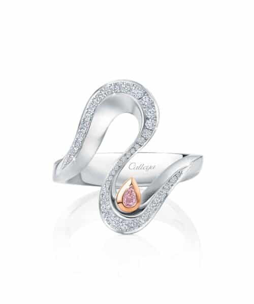 R5213 Mireille 18ct White & Rose Gold Pear Shaped Australian Argyle Pink Diamond™ Wave Ring