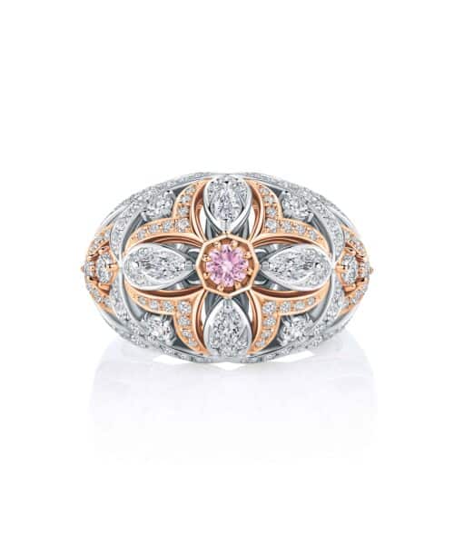 R5224 Yazabelle 18ct White & Rose Gold Filigree Diamond Domed Ring