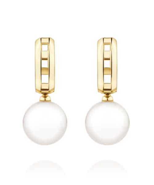 G9275 G11027 Zara Tindall by Calleija 18ct Yellow Gold South Sea Pearl Detachable Earrings with Coronet Huggies