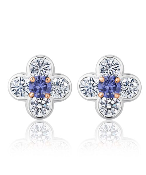 G10825 Rosabelle Platinum & 18ct Rose Gold Blue Sapphire and Diamond Earrings