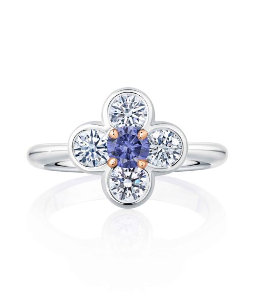 Rosabelle Platinum & 18ct Rose Gold Blue Sapphire and Diamond Ring