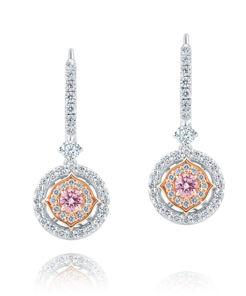 G11031 Adasha Rose 18ct White Rose Gold Natural Australian Argyle Pink Diamond™ Drop Earrings with Continental Clips